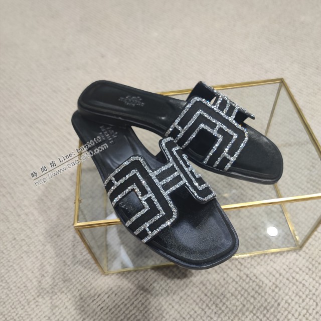 Hermes高版本純手工鞋 愛馬仕2022新色燙鑽H涼拖鞋 dx3036